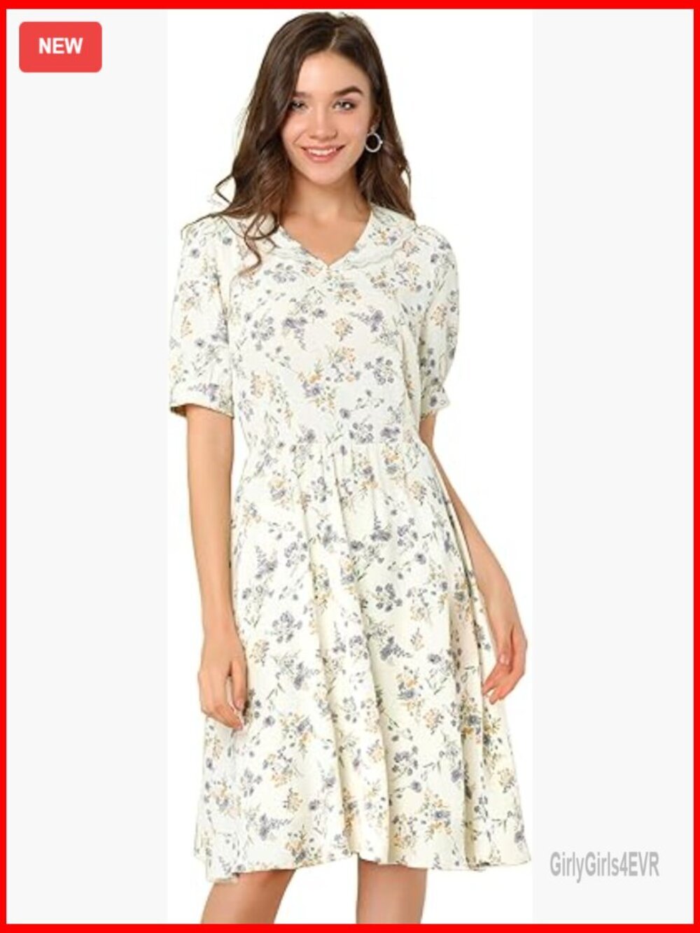 Vintage Peter Pan Collar High Waist Flowy Midi Dress